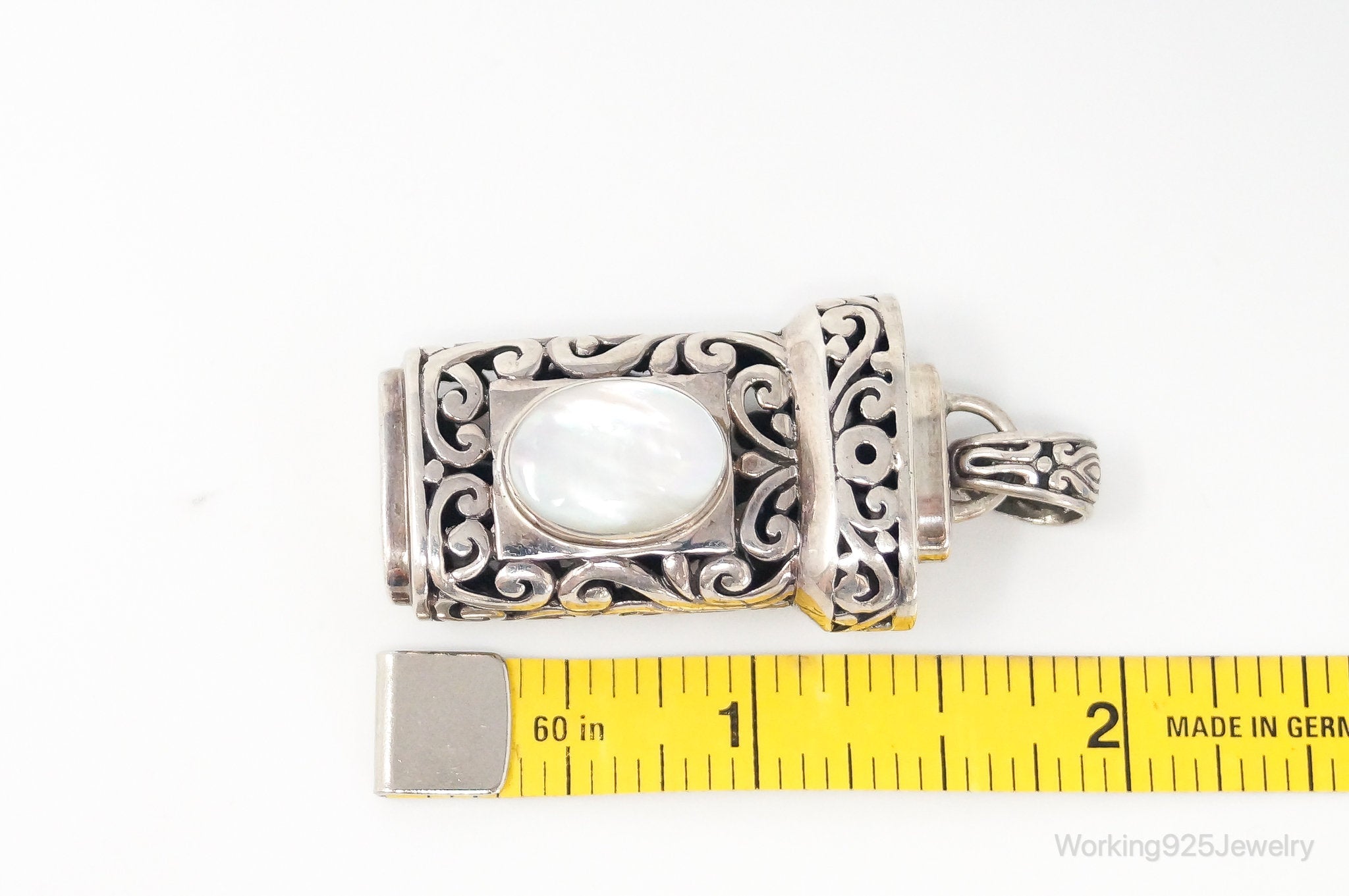 Vintage Large Mother Of Pearl Bali Inspired Sterling Silver Pendant - Che Cose Belle