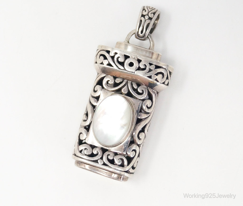 Vintage Large Mother Of Pearl Bali Inspired Sterling Silver Pendant - Che Cose Belle