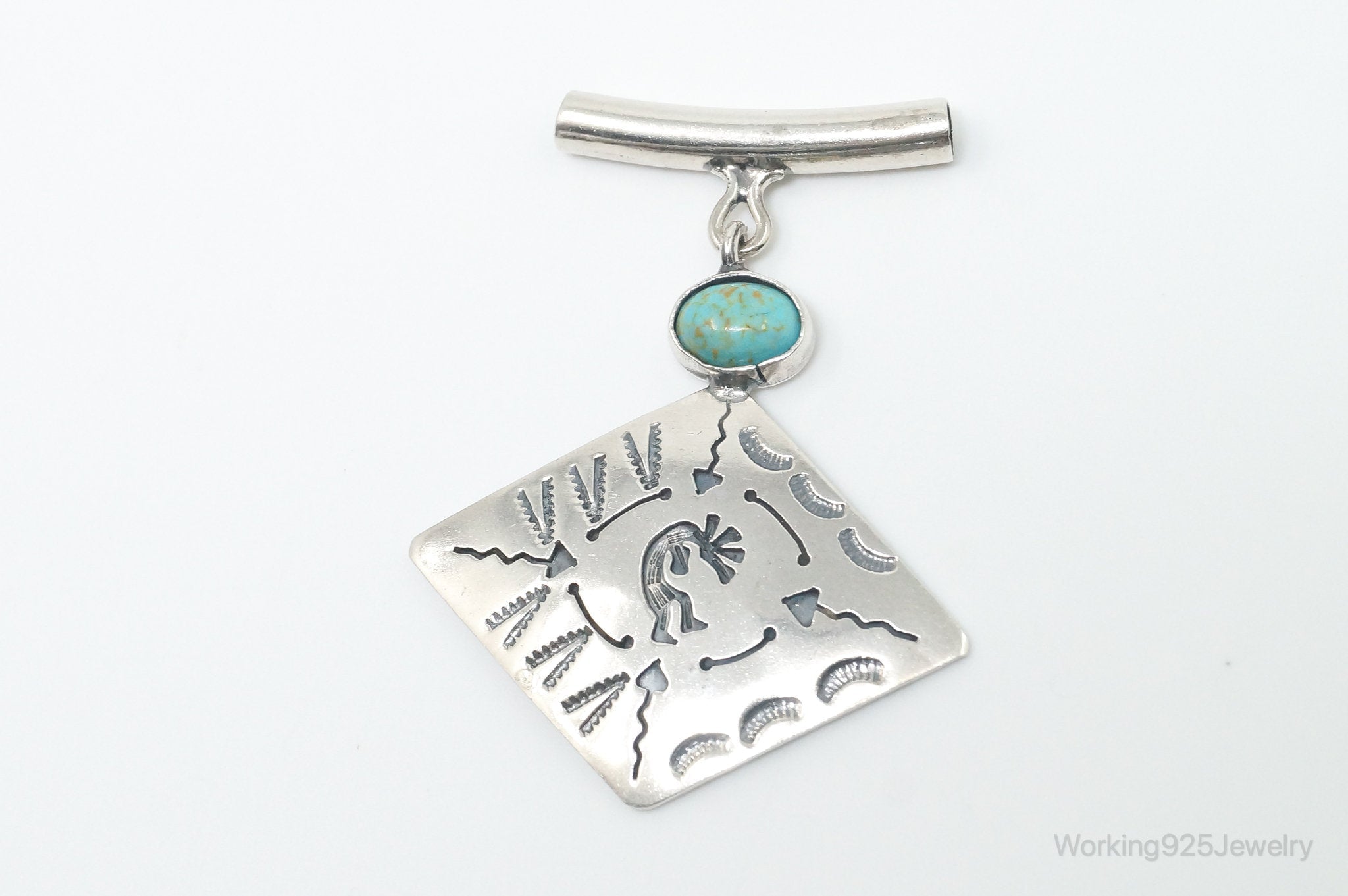 Vintage Mexico Designer Turquoise Southwestern Sterling Silver Pendant - Che Cose Belle