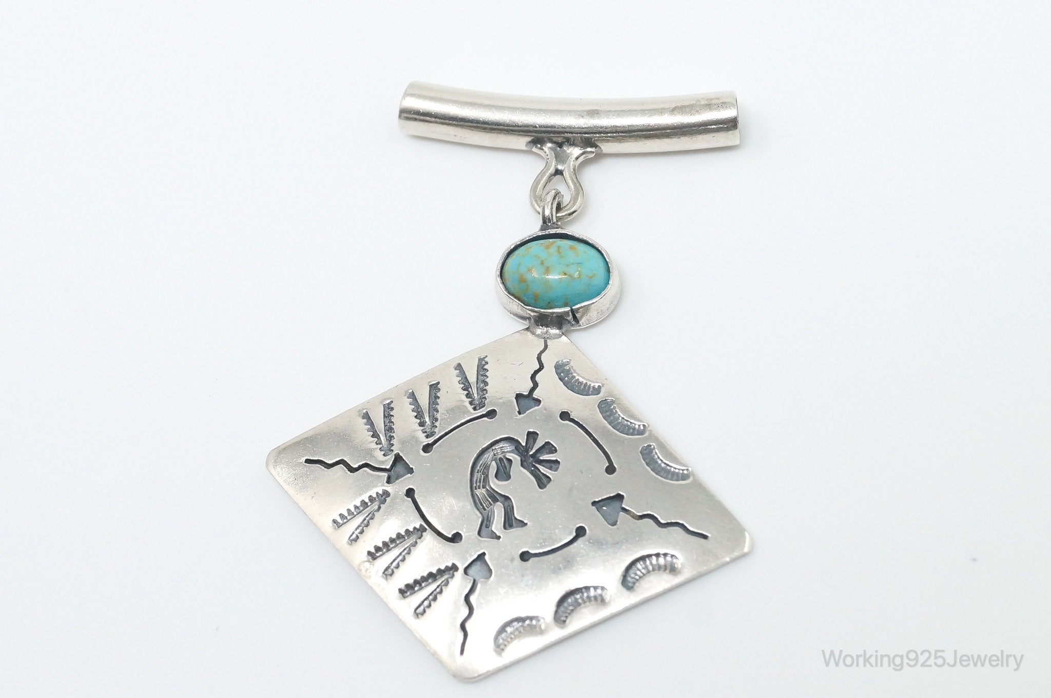 Vintage Mexico Designer Turquoise Southwestern Sterling Silver Pendant - Che Cose Belle