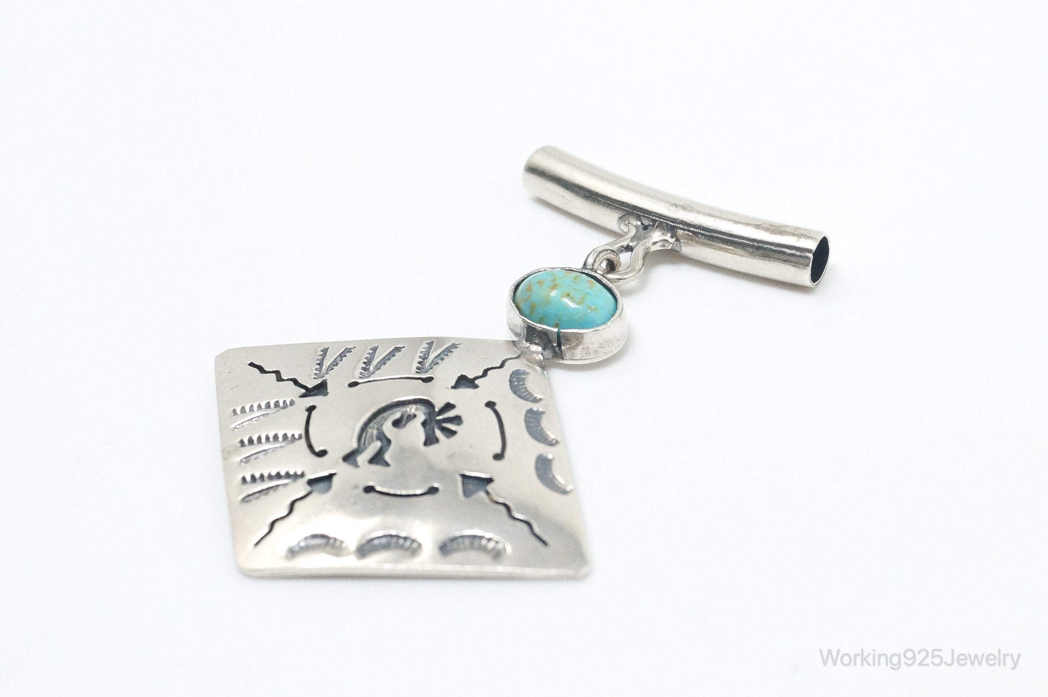 Vintage Mexico Designer Turquoise Southwestern Sterling Silver Pendant - Che Cose Belle