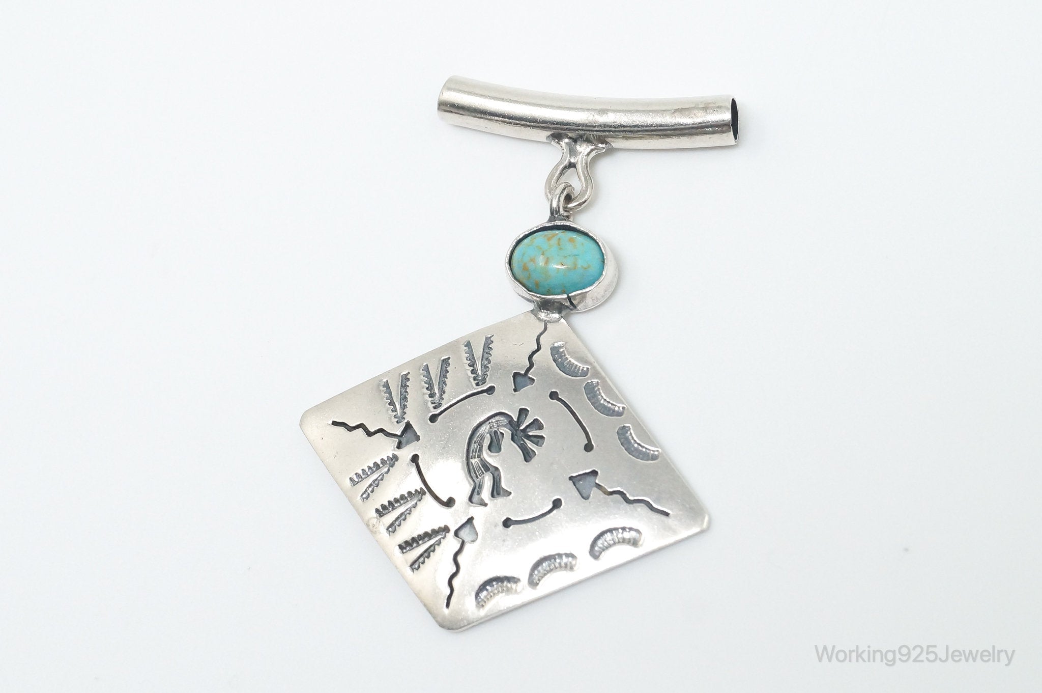 Vintage Mexico Designer Turquoise Southwestern Sterling Silver Pendant - Che Cose Belle