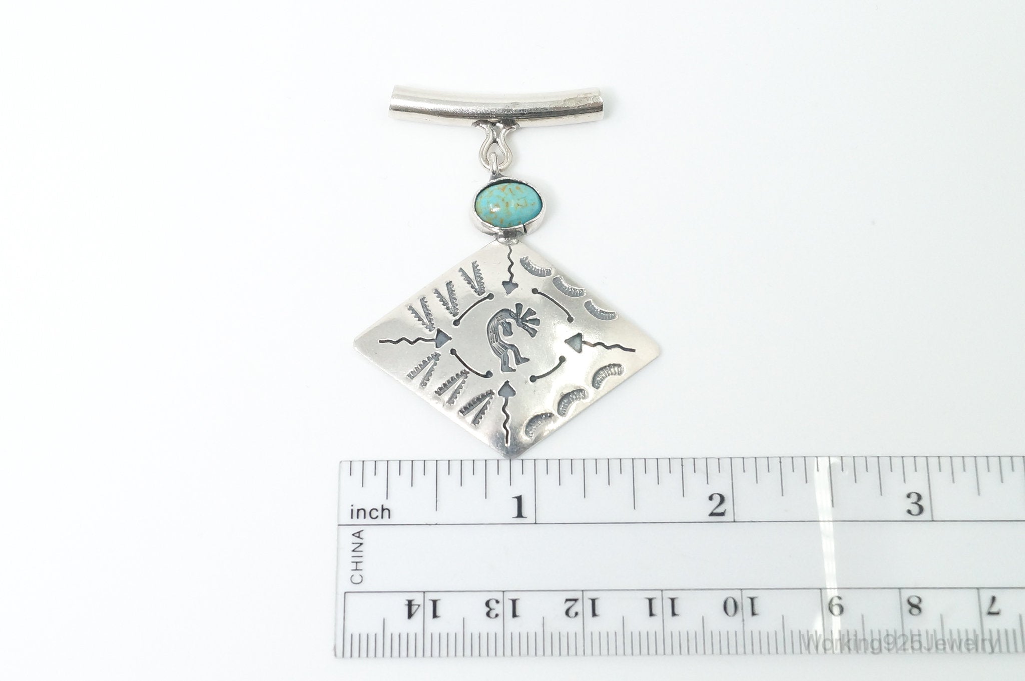 Vintage Mexico Designer Turquoise Southwestern Sterling Silver Pendant - Che Cose Belle