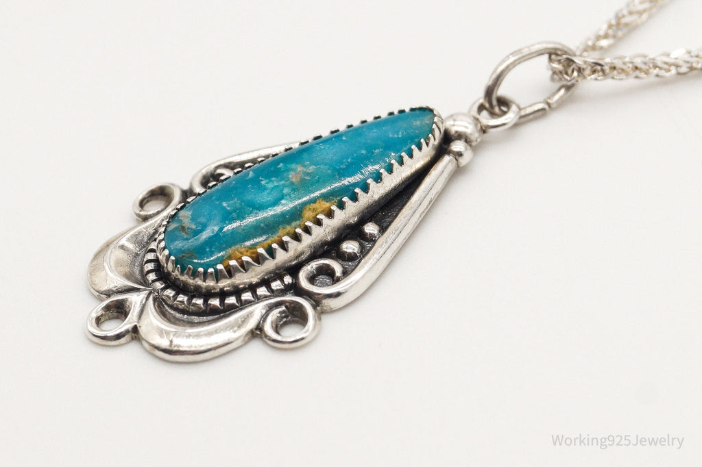Vintage Native American Bell Trading Post Turquoise Sterling Silver Necklace - Che Cose Belle