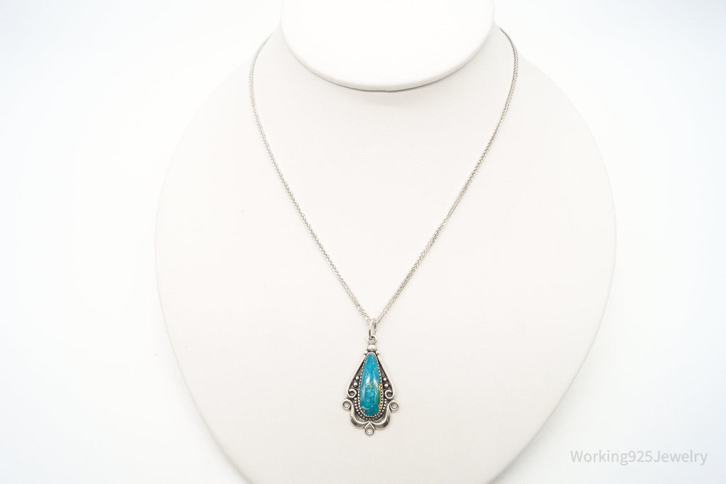 Vintage Native American Bell Trading Post Turquoise Sterling Silver Necklace - Che Cose Belle