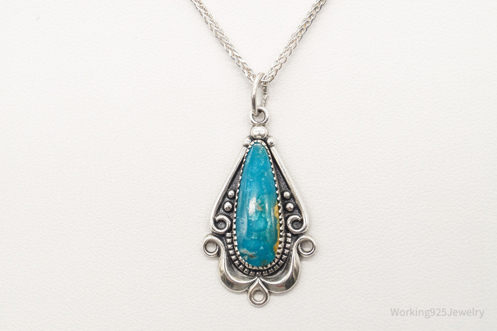 Vintage Native American Bell Trading Post Turquoise Sterling Silver Necklace - Che Cose Belle