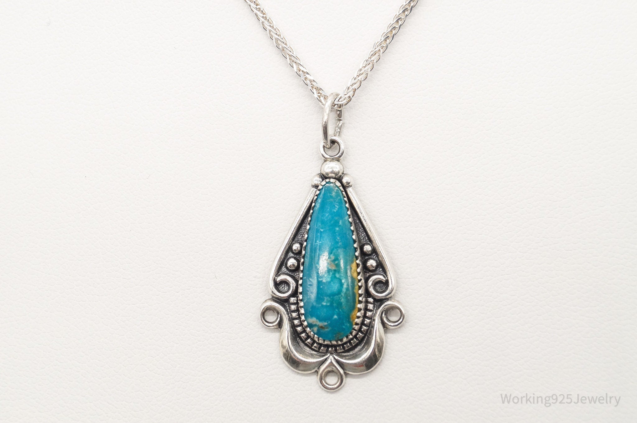 Vintage Native American Bell Trading Post Turquoise Sterling Silver Necklace - Che Cose Belle