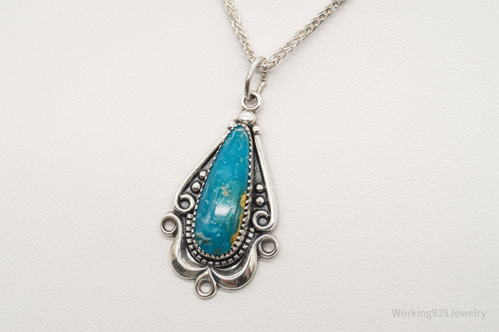 Vintage Native American Bell Trading Post Turquoise Sterling Silver Necklace - Che Cose Belle