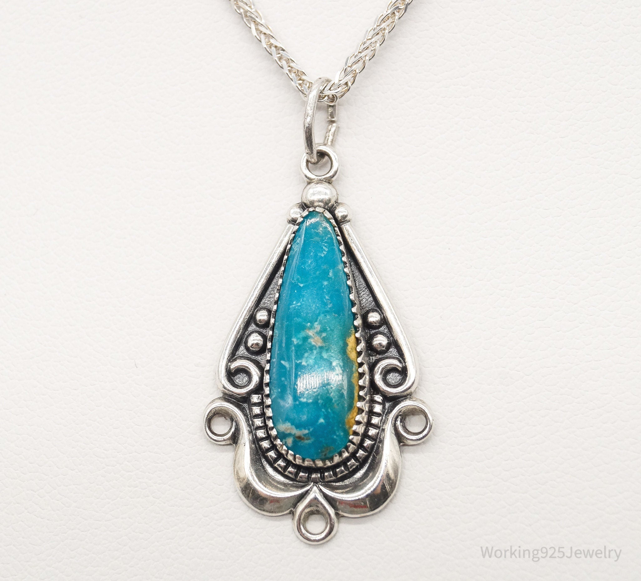 Vintage Native American Bell Trading Post Turquoise Sterling Silver Necklace - Che Cose Belle