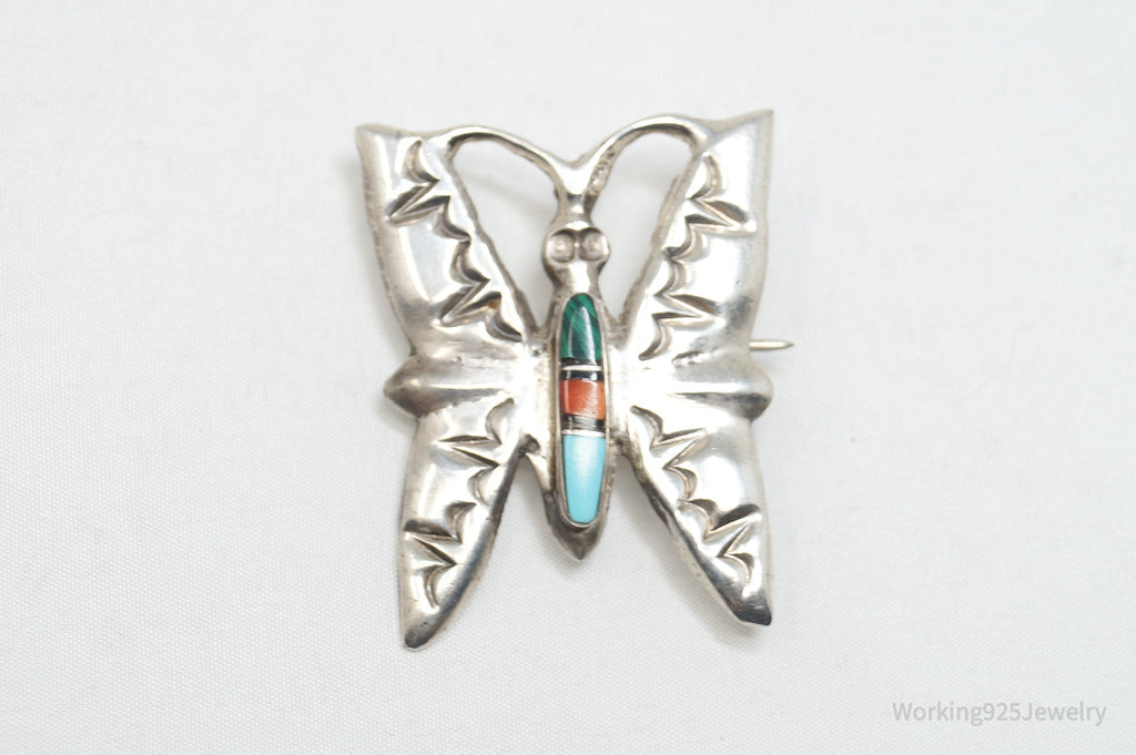 Vintage Native American Wilbur Musket Jr Navajo Sterling Silver Brooch Pendant - Che Cose Belle