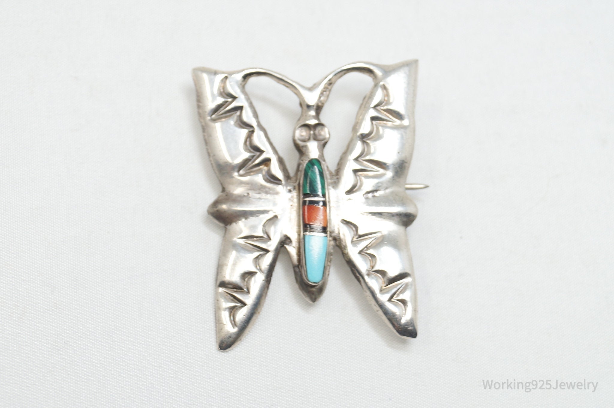 Vintage Native American Wilbur Musket Jr Navajo Sterling Silver Brooch Pendant - Che Cose Belle
