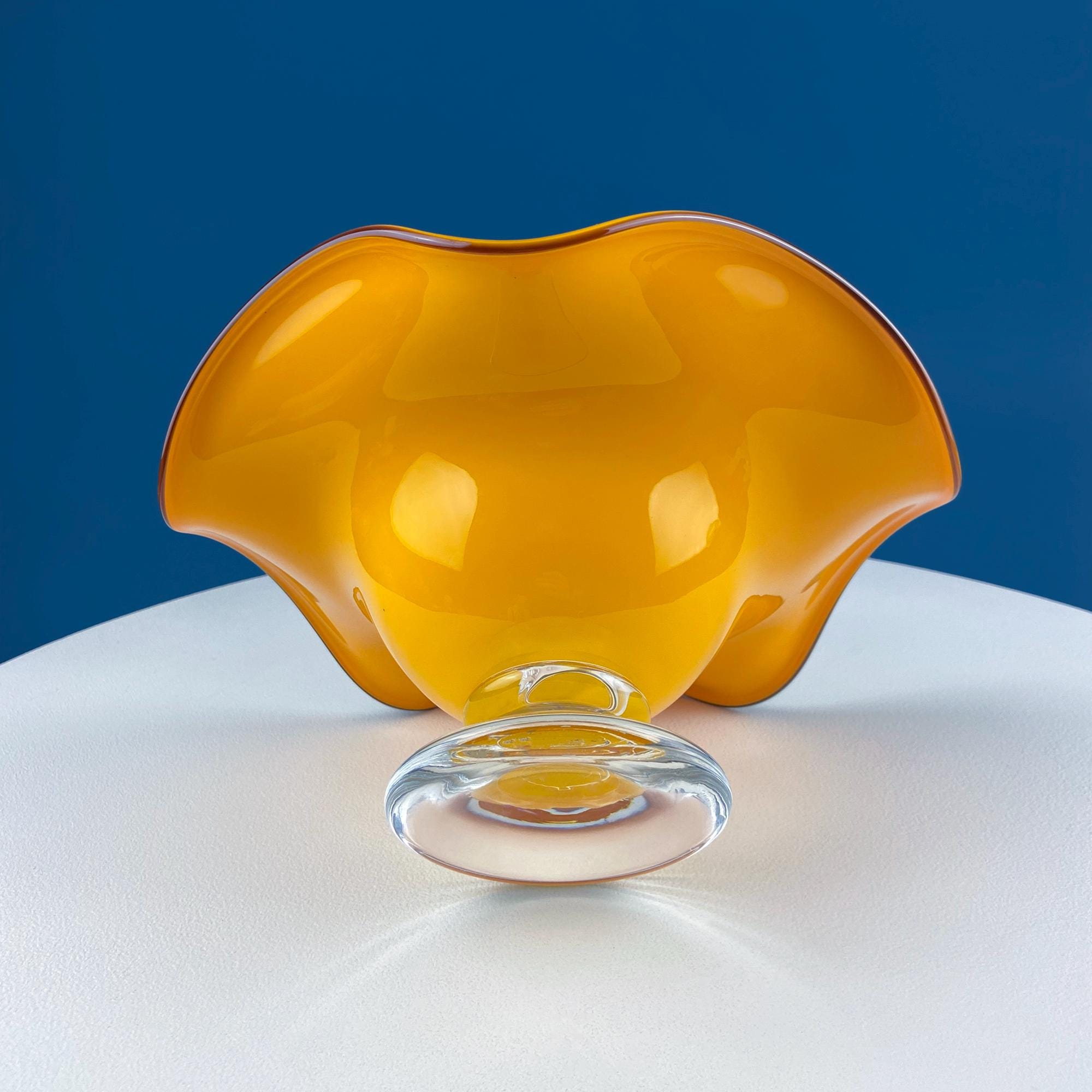 Vintage Orange Glass Footed Fruit Bowl. Unique Mid Century Modern Hand Blown Serving, Candy Dish. Modern Home Decor. Gift for Him Her. - Che Cose Belle