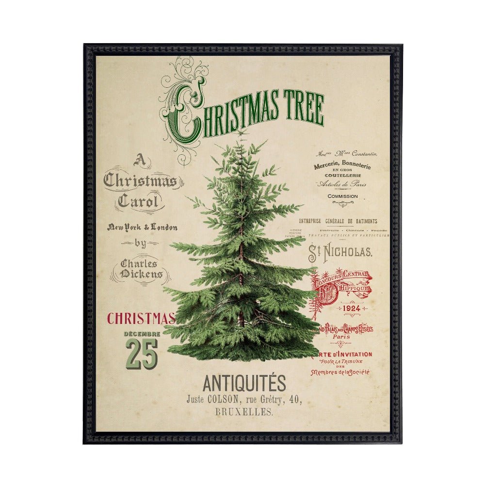 Vintage Painting of a Christmas Tree on a distressed bookplate background - Che Cose Belle