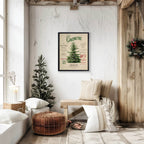 Vintage Painting of a Christmas Tree on a distressed bookplate background - Che Cose Belle