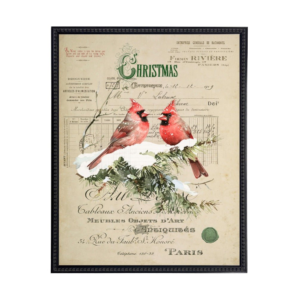 Vintage Painting of Cardinals on a distressed bookplate background - Che Cose Belle