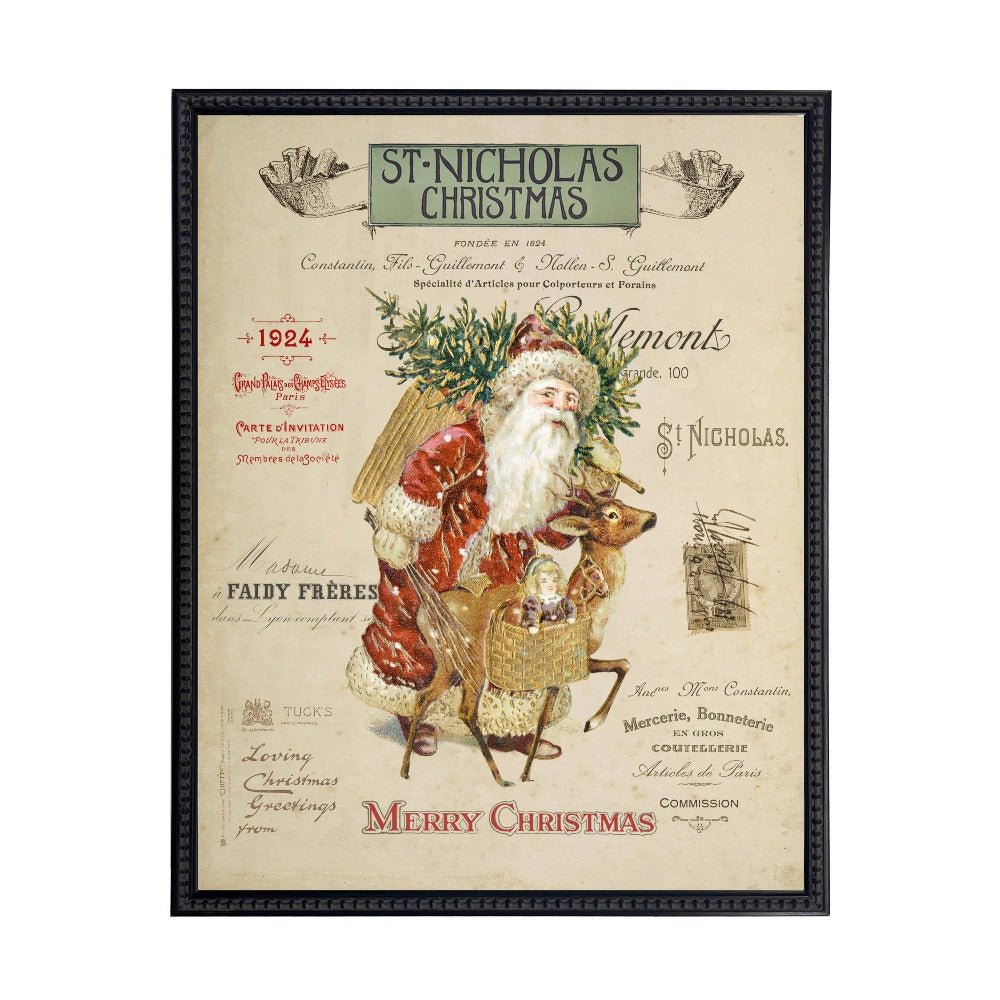Vintage Painting of Santa on a distressed bookplate background - Che Cose Belle