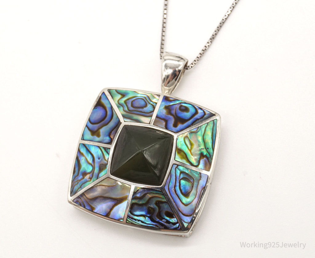 Vintage Paua Abalone Shell Green Stone Sterling Silver Necklace - Che Cose Belle