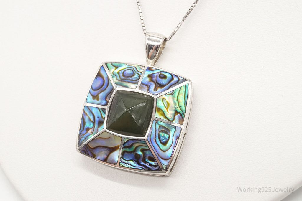 Vintage Paua Abalone Shell Green Stone Sterling Silver Necklace - Che Cose Belle