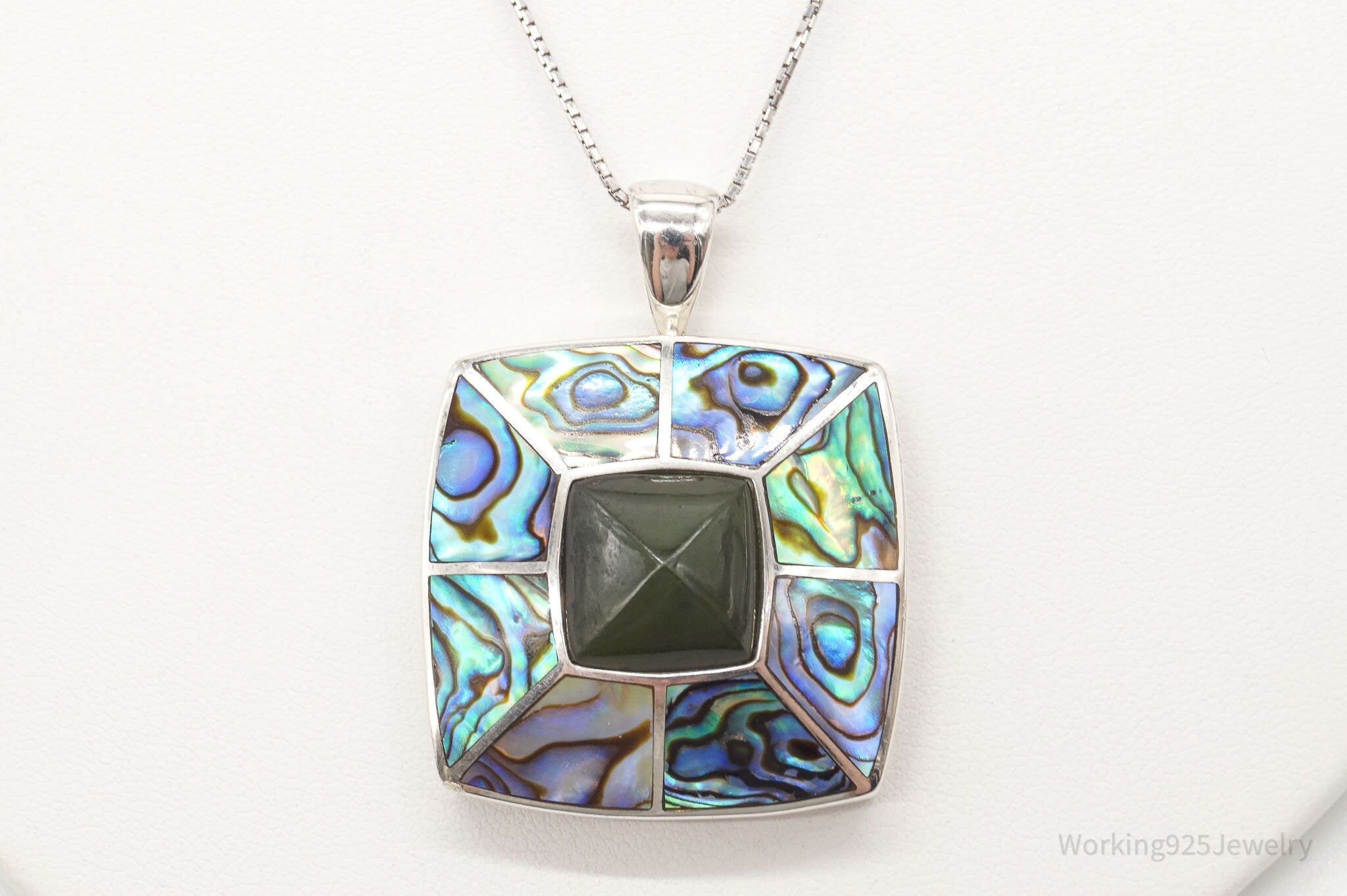 Vintage Paua Abalone Shell Green Stone Sterling Silver Necklace - Che Cose Belle