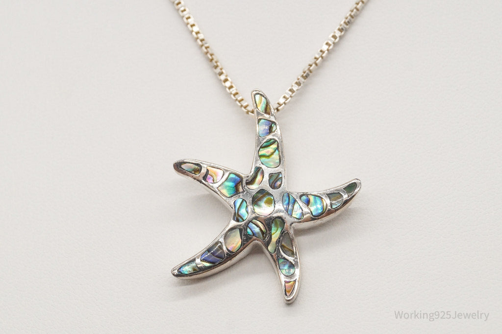 Vintage Paua Abalone Shell Starfish Sea Life Sterling Silver Necklace - Che Cose Belle