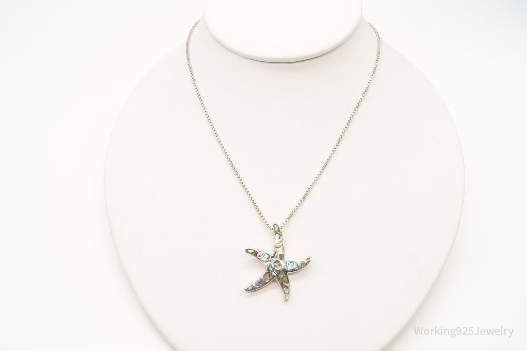 Vintage Paua Abalone Shell Starfish Sea Life Sterling Silver Necklace - Che Cose Belle