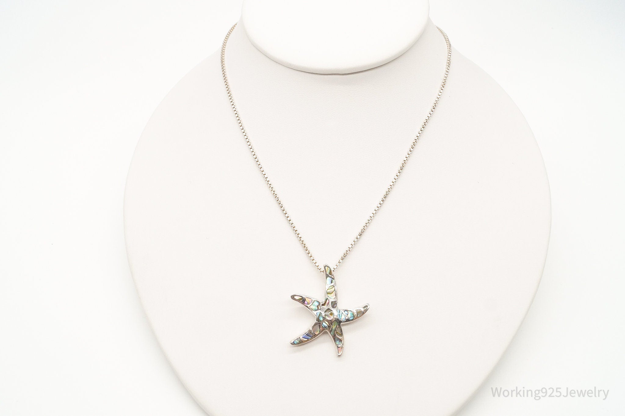 Vintage Paua Abalone Shell Starfish Sea Life Sterling Silver Necklace - Che Cose Belle