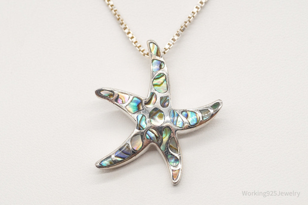 Vintage Paua Abalone Shell Starfish Sea Life Sterling Silver Necklace - Che Cose Belle