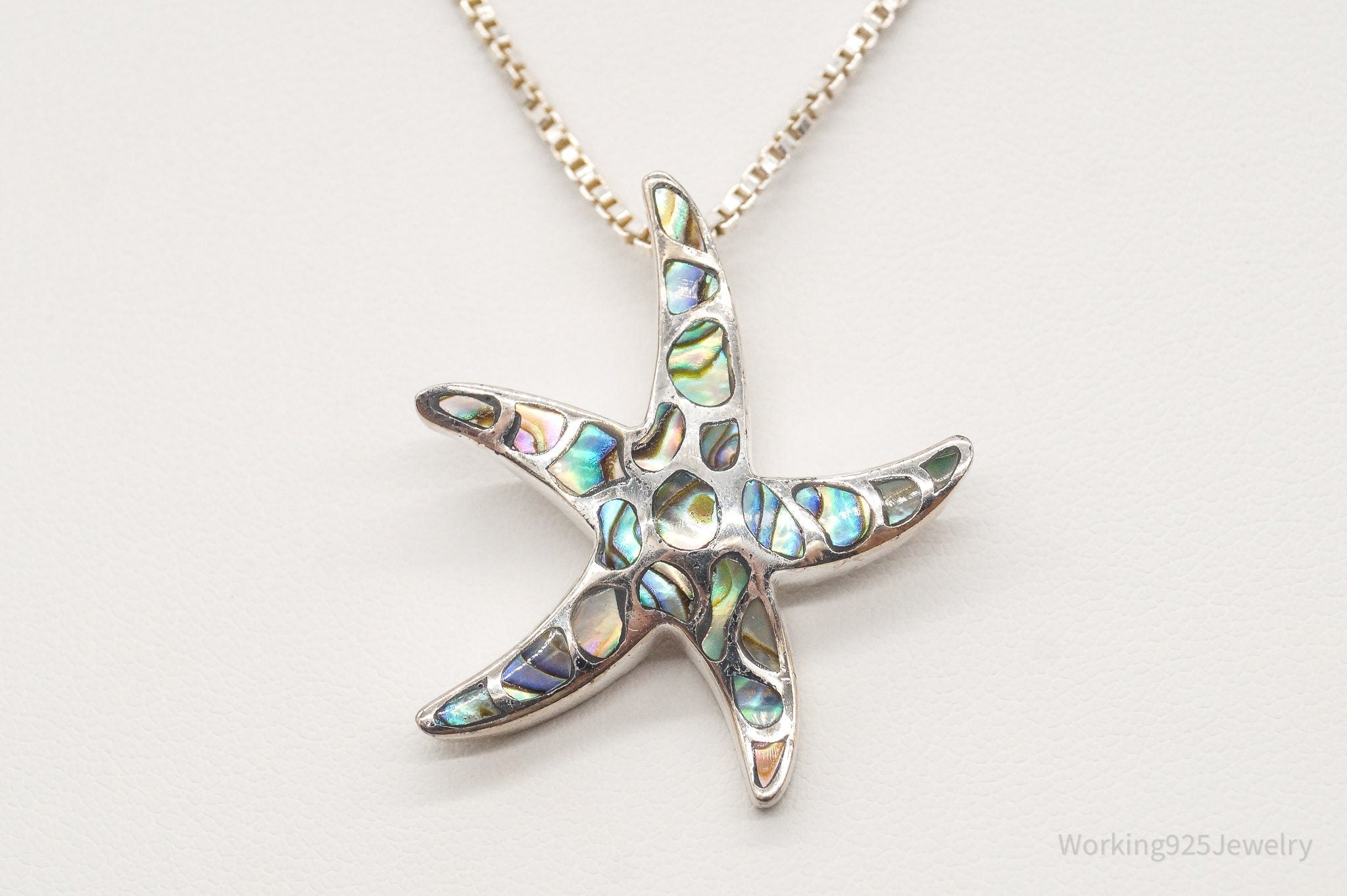 Vintage Paua Abalone Shell Starfish Sea Life Sterling Silver Necklace - Che Cose Belle