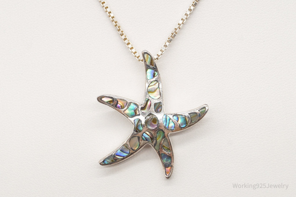 Vintage Paua Abalone Shell Starfish Sea Life Sterling Silver Necklace - Che Cose Belle