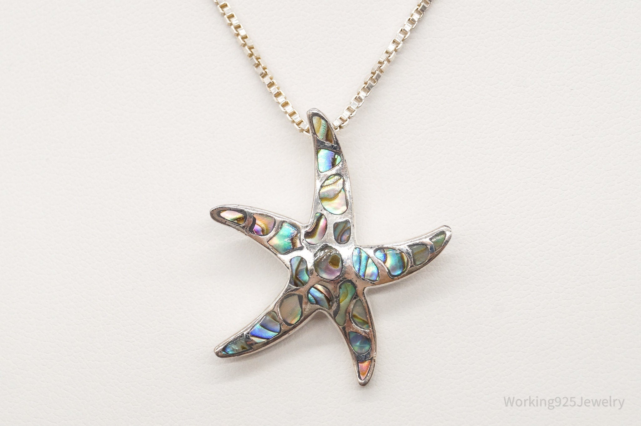 Vintage Paua Abalone Shell Starfish Sea Life Sterling Silver Necklace - Che Cose Belle