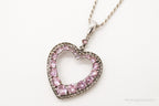 Vintage Pink & White Cubic Zirconia Heart Sterling Silver Necklace - Che Cose Belle