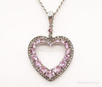Vintage Pink & White Cubic Zirconia Heart Sterling Silver Necklace - Che Cose Belle