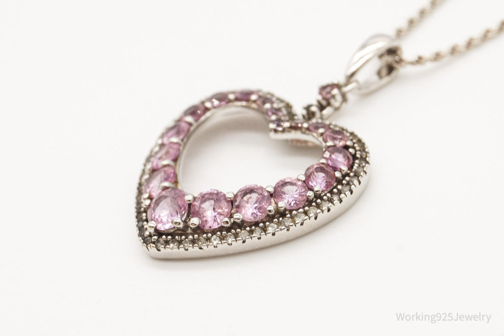 Vintage Pink & White Cubic Zirconia Heart Sterling Silver Necklace - Che Cose Belle