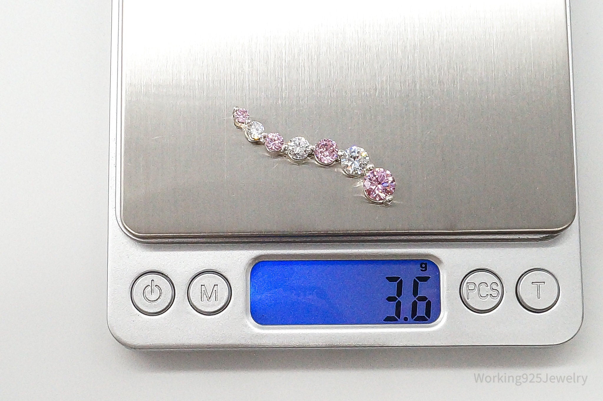 Vintage Pink & White Cubic Zirconia Sterling Silver Pendant - Che Cose Belle