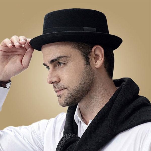 Vintage Pork Pie Hat Men Short Brim Cotton Pork Pie Hat Men's Porkpie Hats Flat Top Fedora Black Hat Mans Simple Gentlemen Party Hat Classic Design Soft Light Weight Hat Dress Hat Sun Hat - Che Cose Belle