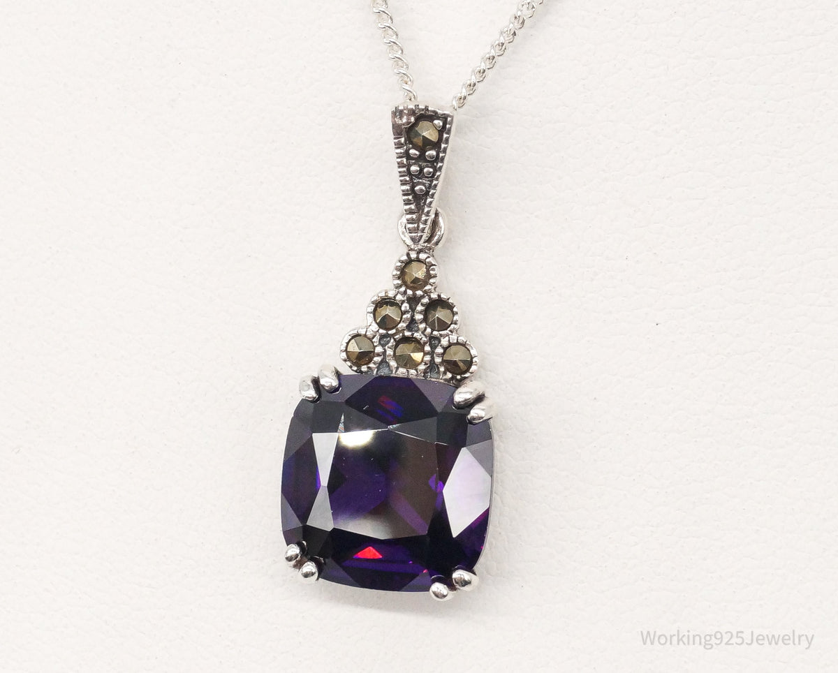 Vintage Purple Cubic Zirconia Marcasite Sterling Silver Necklace - Che Cose Belle