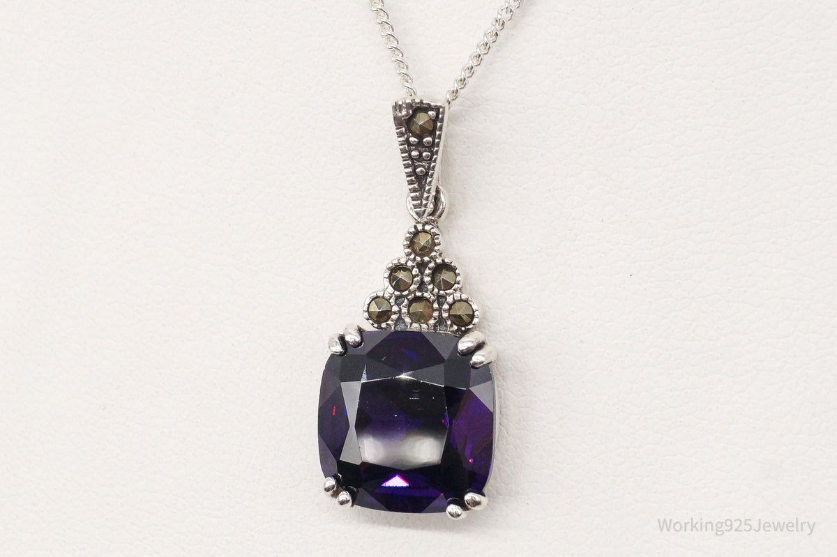 Vintage Purple Cubic Zirconia Marcasite Sterling Silver Necklace - Che Cose Belle