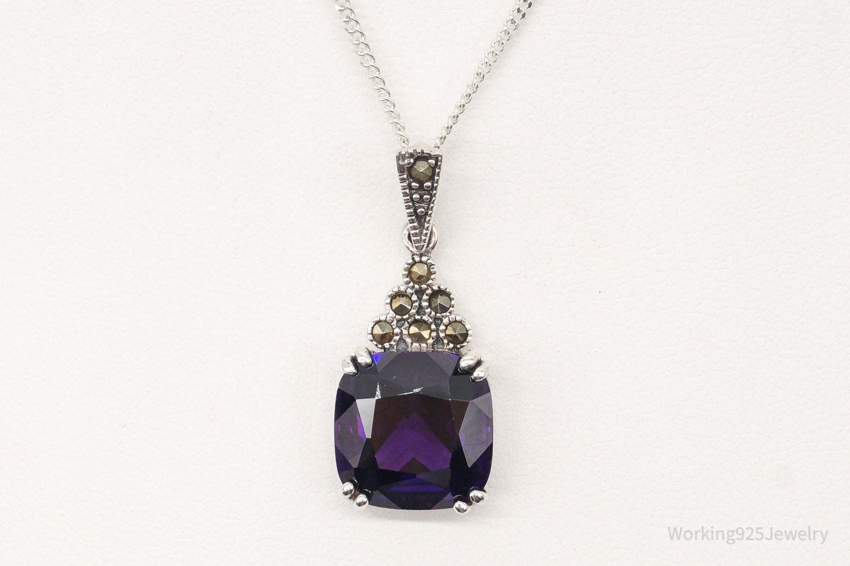 Vintage Purple Cubic Zirconia Marcasite Sterling Silver Necklace - Che Cose Belle