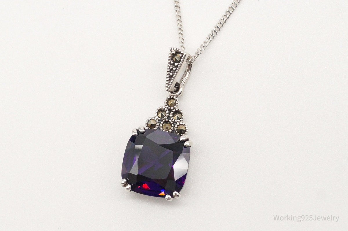 Vintage Purple Cubic Zirconia Marcasite Sterling Silver Necklace - Che Cose Belle