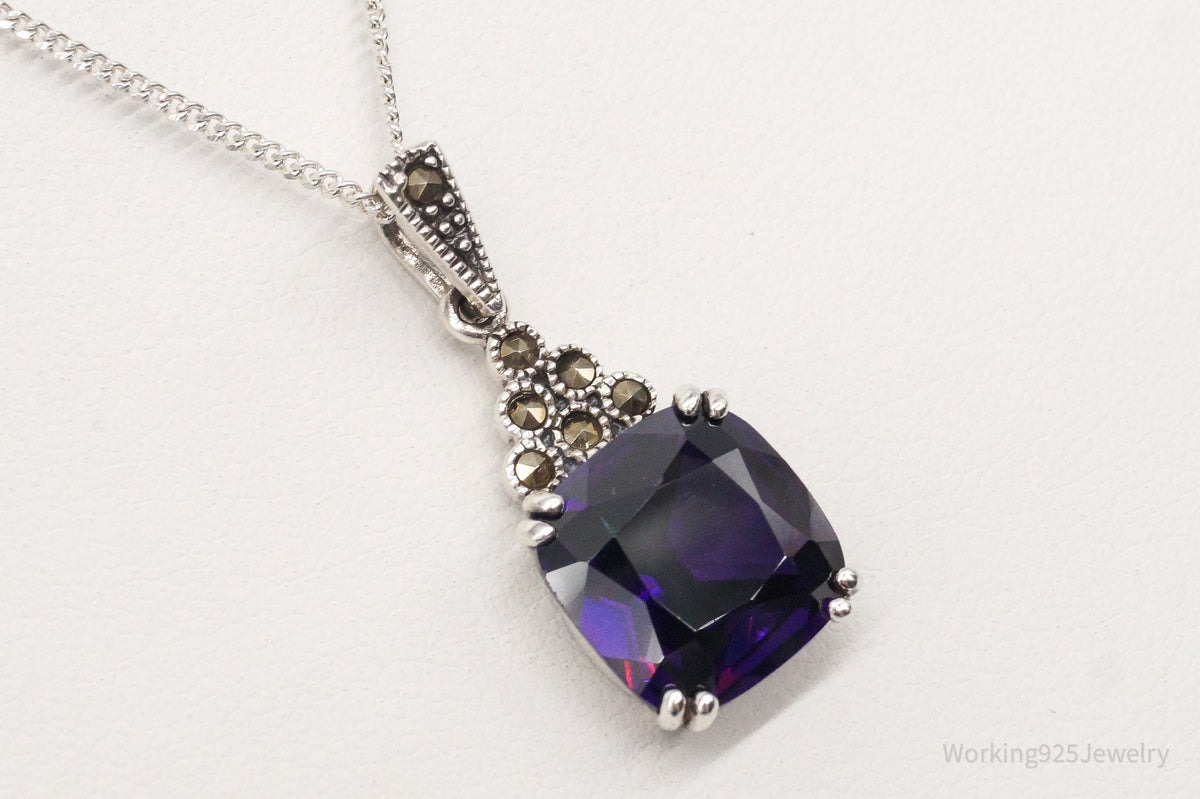 Vintage Purple Cubic Zirconia Marcasite Sterling Silver Necklace - Che Cose Belle
