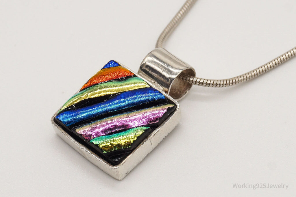Vintage Rainbow Dichroic Glass Sterling Silver Necklace - Che Cose Belle