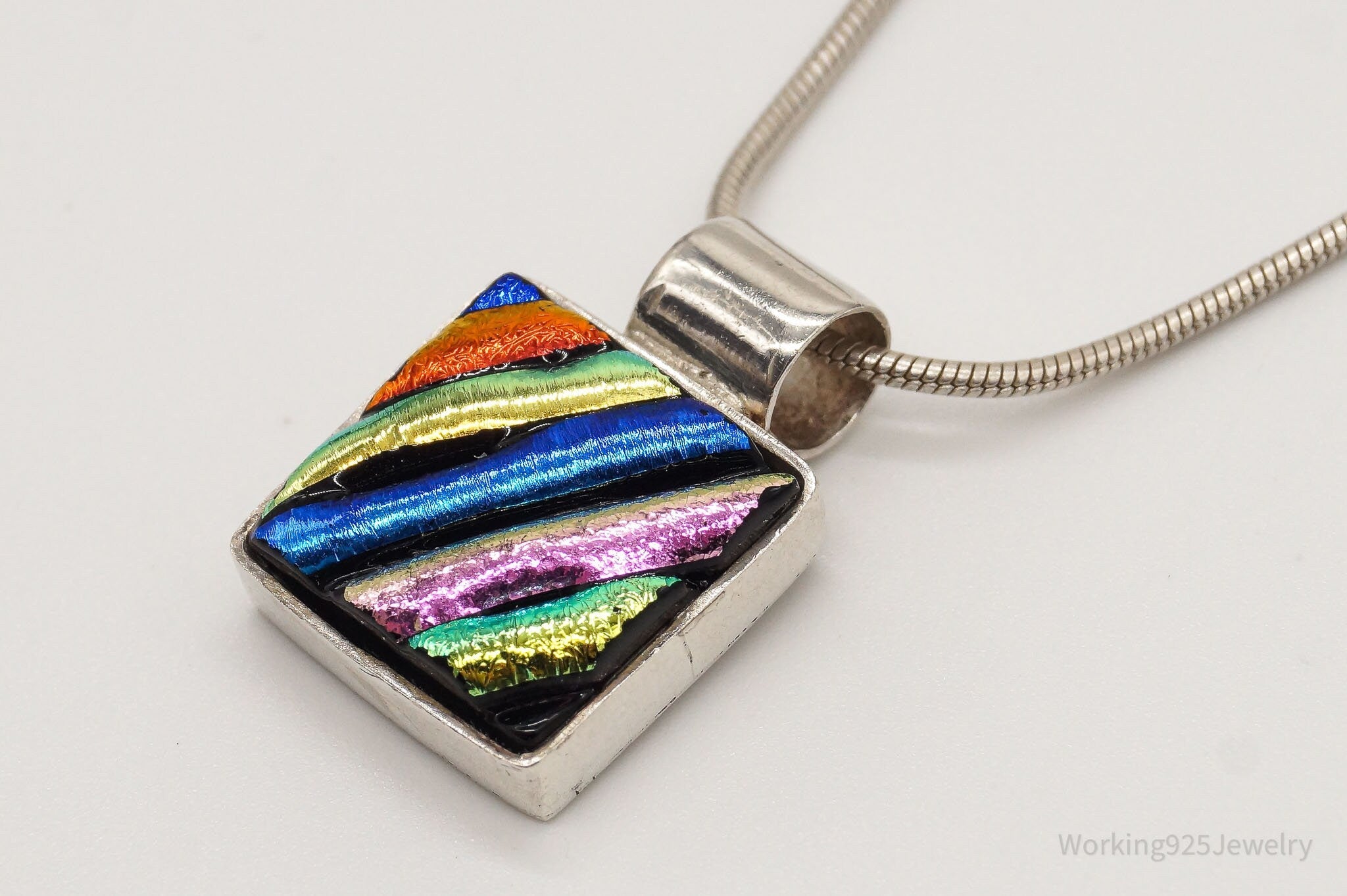 Vintage Rainbow Dichroic Glass Sterling Silver Necklace - Che Cose Belle