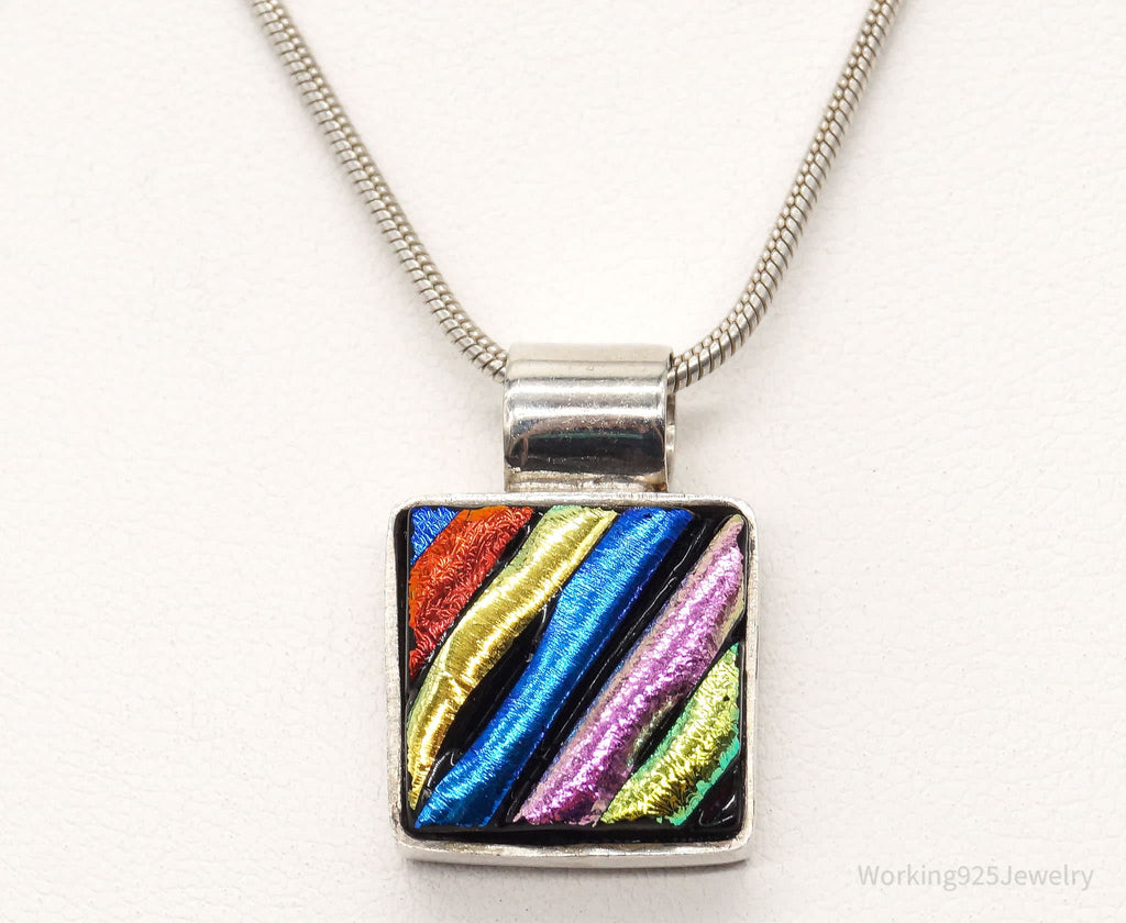 Vintage Rainbow Dichroic Glass Sterling Silver Necklace - Che Cose Belle