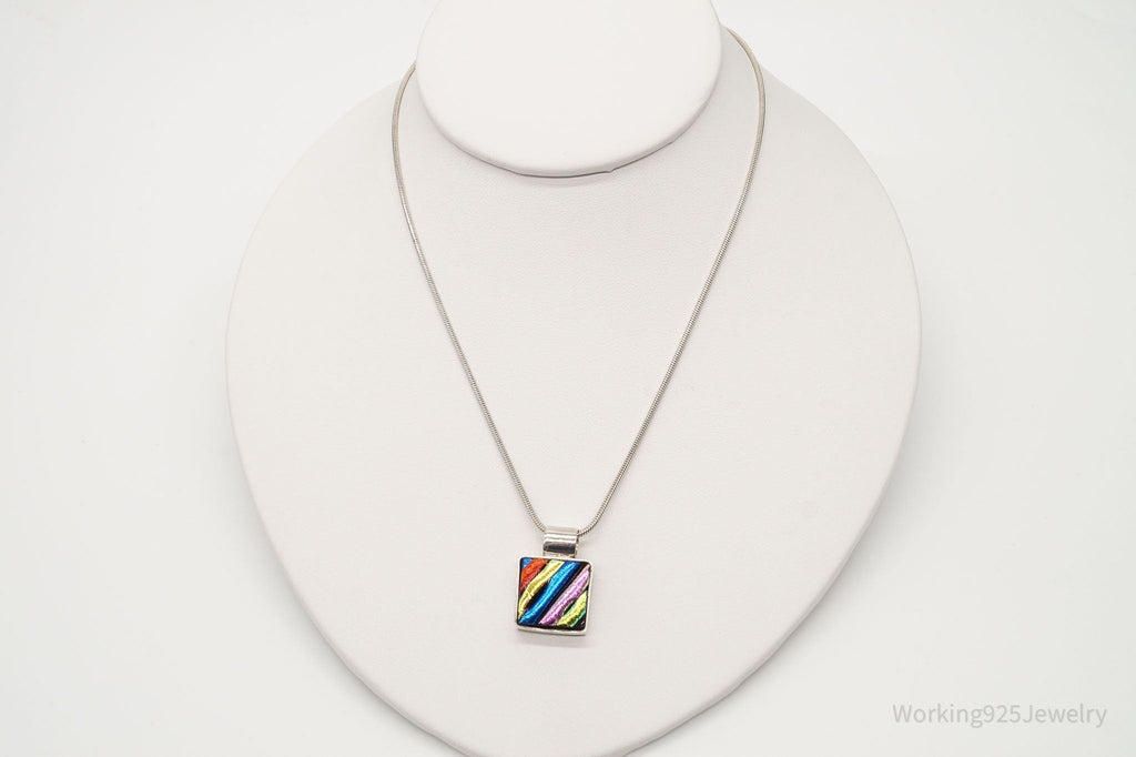 Vintage Rainbow Dichroic Glass Sterling Silver Necklace - Che Cose Belle