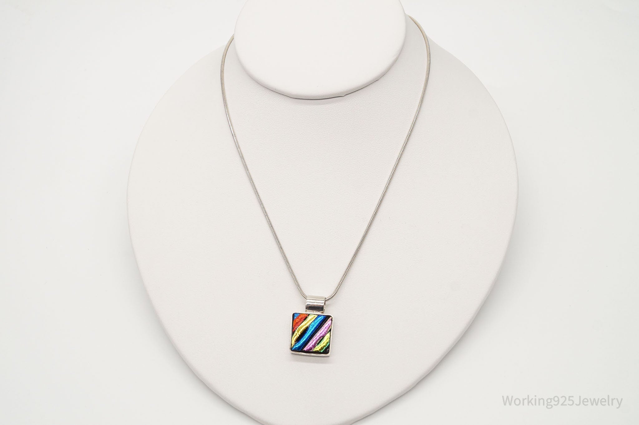 Vintage Rainbow Dichroic Glass Sterling Silver Necklace - Che Cose Belle