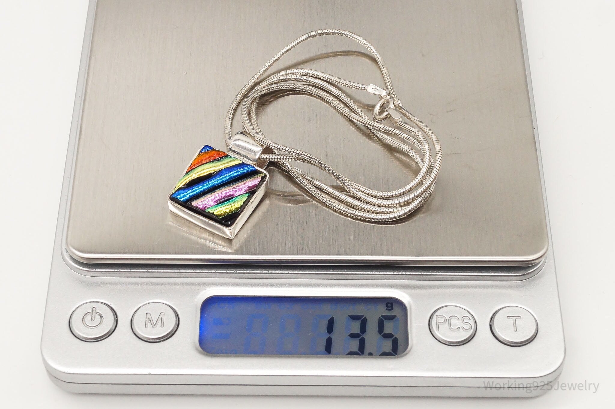 Vintage Rainbow Dichroic Glass Sterling Silver Necklace - Che Cose Belle