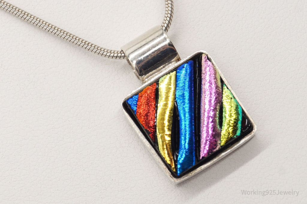 Vintage Rainbow Dichroic Glass Sterling Silver Necklace - Che Cose Belle