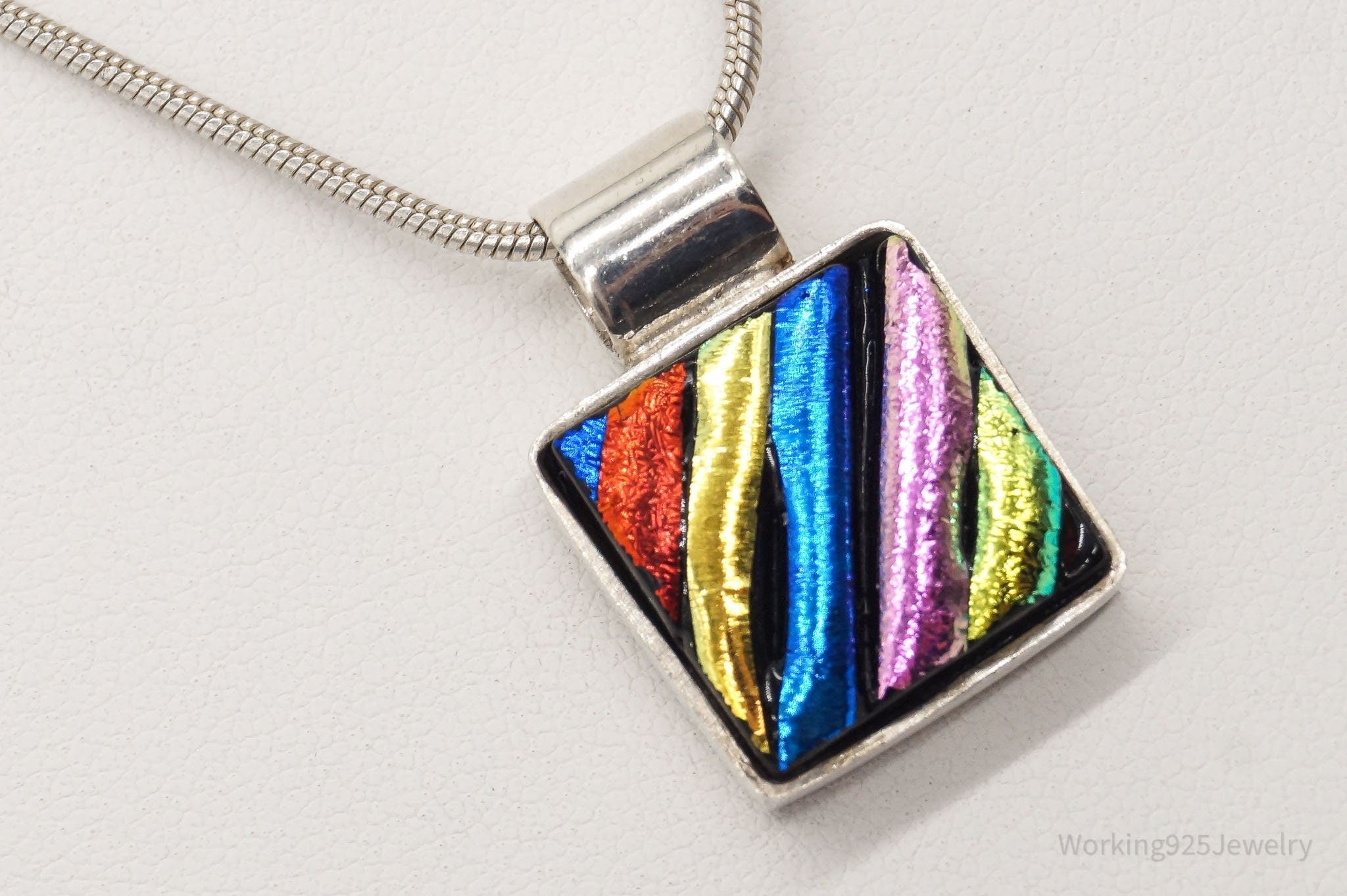 Vintage Rainbow Dichroic Glass Sterling Silver Necklace - Che Cose Belle
