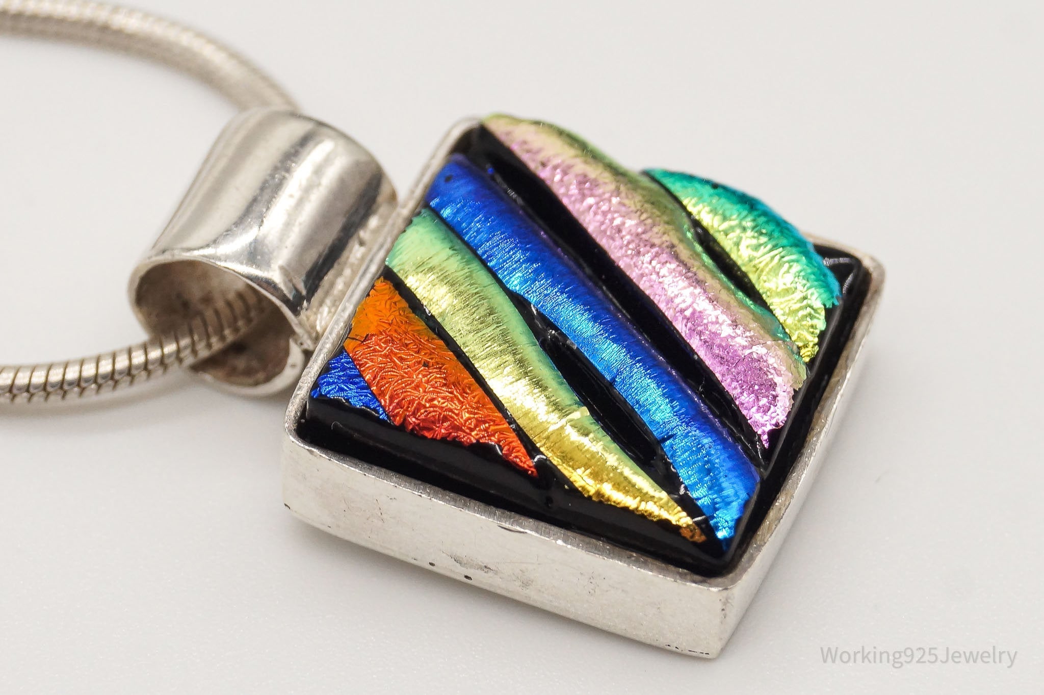Vintage Rainbow Dichroic Glass Sterling Silver Necklace - Che Cose Belle