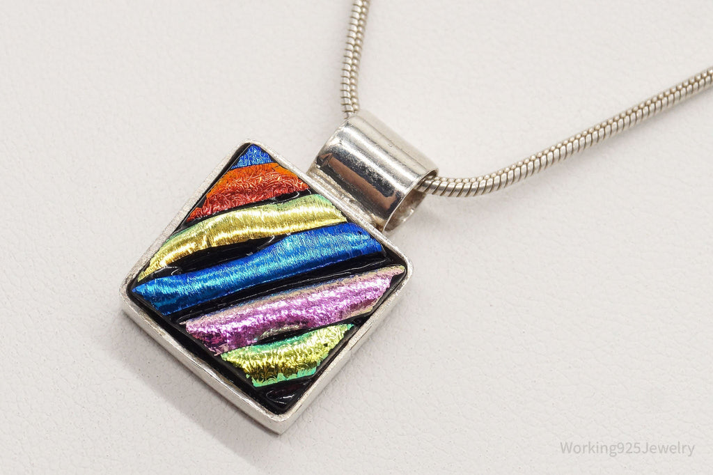 Vintage Rainbow Dichroic Glass Sterling Silver Necklace - Che Cose Belle